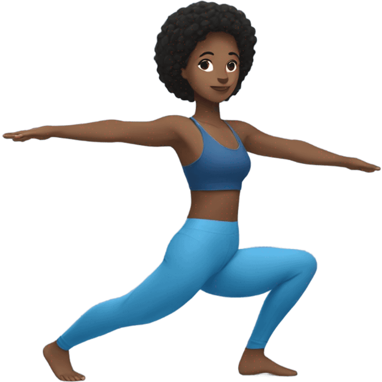 black haired girl doing yoga with blue crop top and blue pants emoji