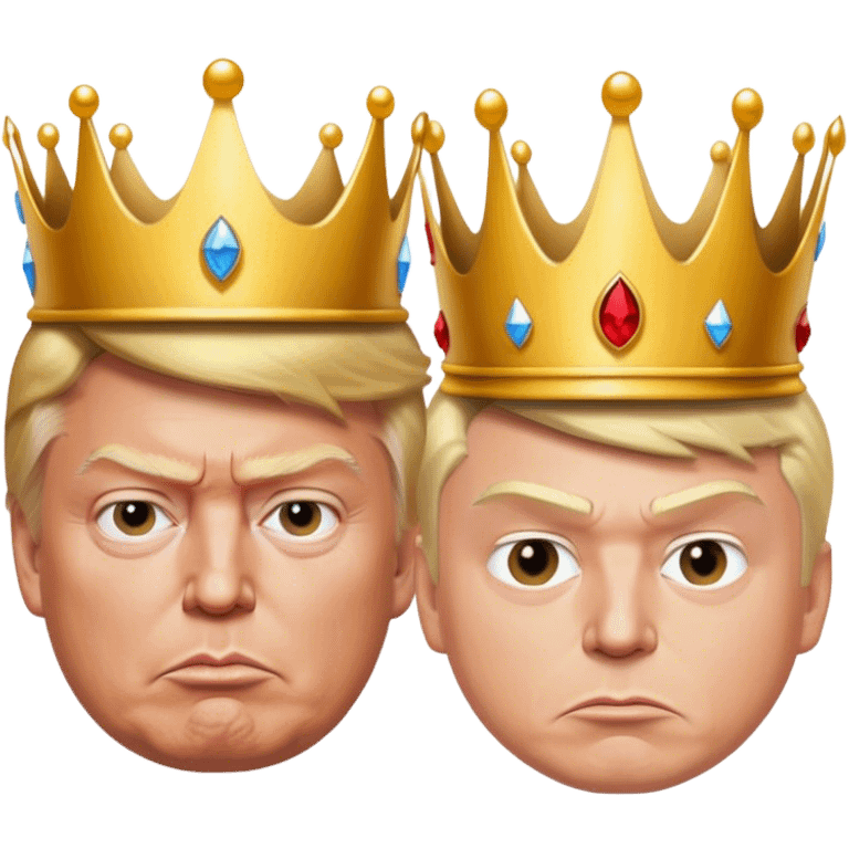 Orange Donald Trump, scowling, and Elon Musk wearing a king crown emoji