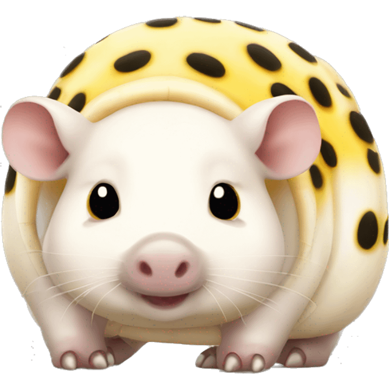 White chubby armadillo pig with yellow and black spots and cute face emoji