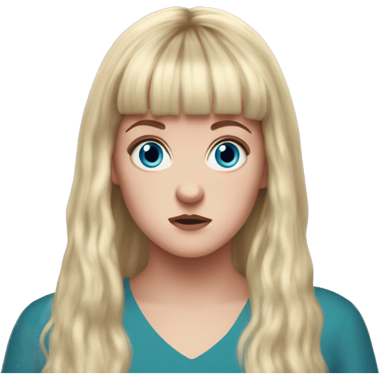 Claire Devlin Derry girls Long blonde hair with bangs/fringe, blue eyes looks scared emoji