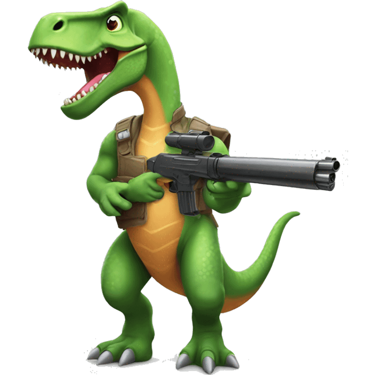 A cartoon realistic dinosaur with a gun  emoji