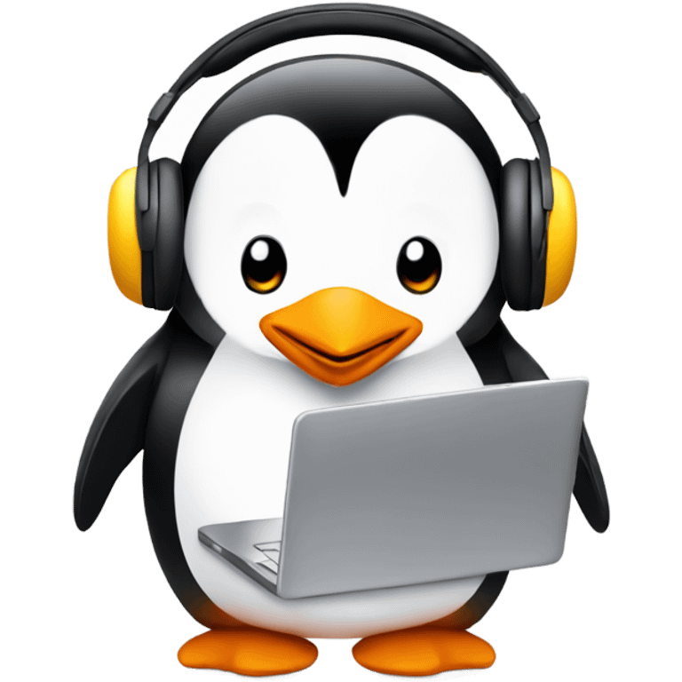 penguin with laptop & headphone emoji