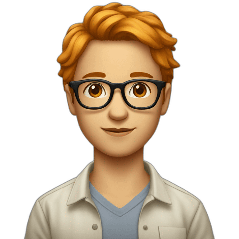 Un adolescent roux habillée avec des lunettes de vue et portant une chemise emoji