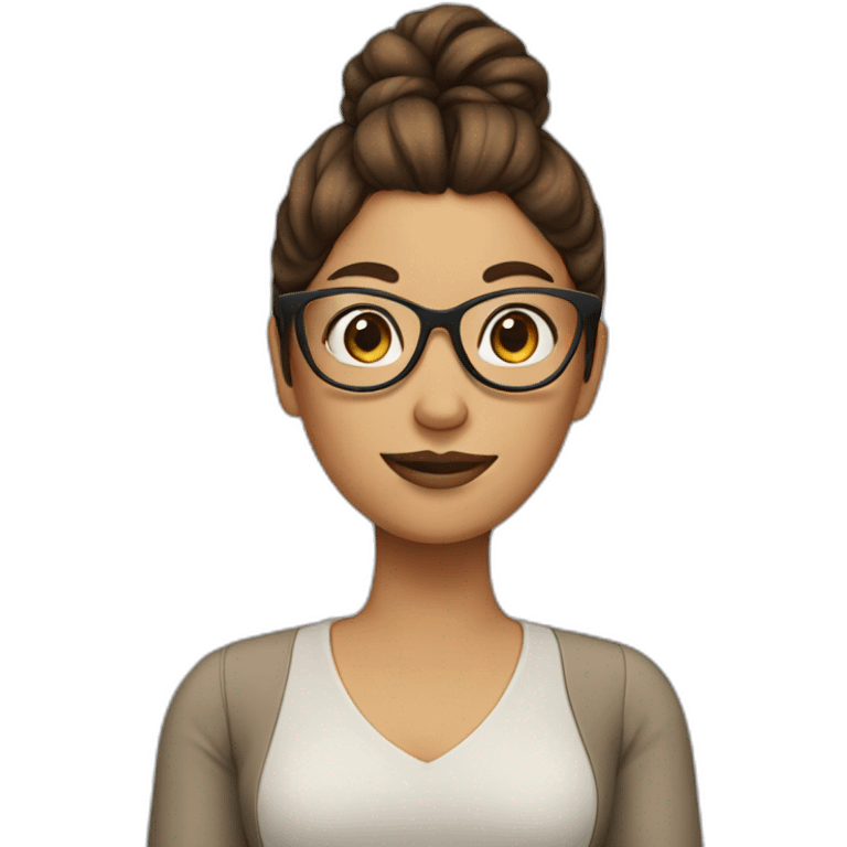 lady with brown long hair in a bun and glasses emoji