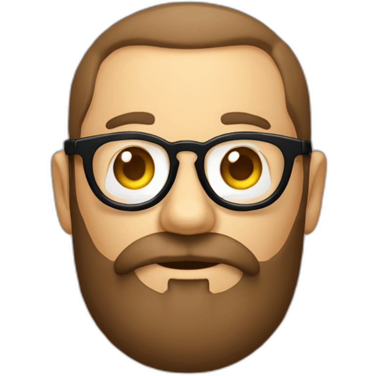 un visage chatain rond avec des lunettes et une barbe mal rasée emoji