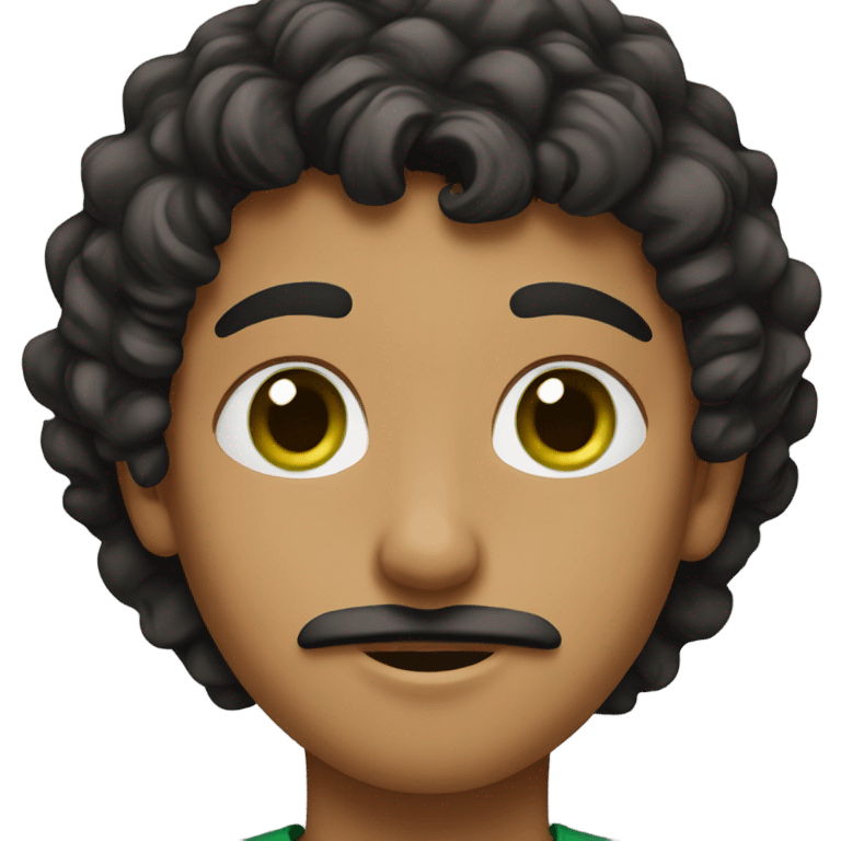 Arab boy brown curly haïr green eyes and mustach emoji