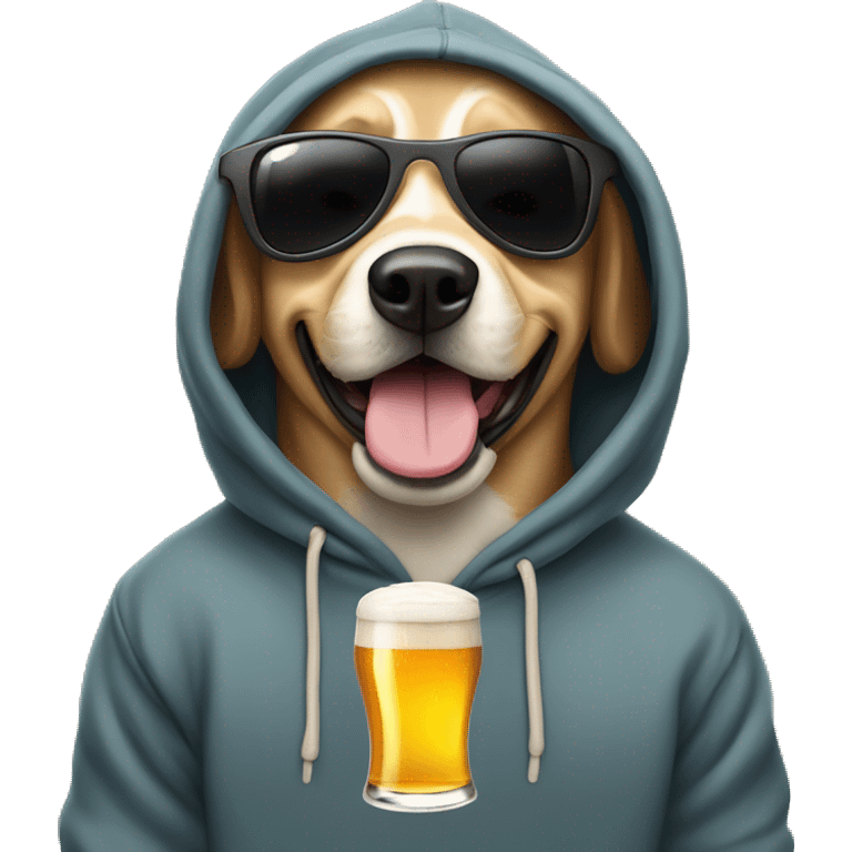 ￼ dog wearing a hoodie with sunglasses on the beer emoji