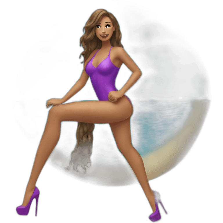 sexy woman on high heels swimming suit berenjena lluvia emoji