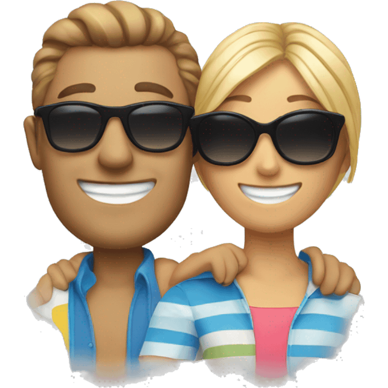 smiling couple with sunglasses at the beach emoji