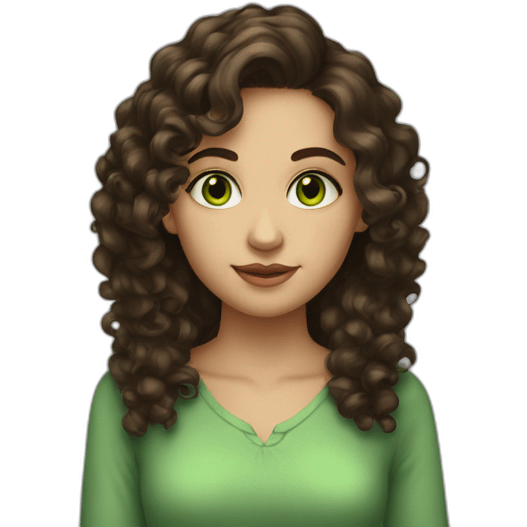 a young lady with dark brown curly hair and green eyes emoji