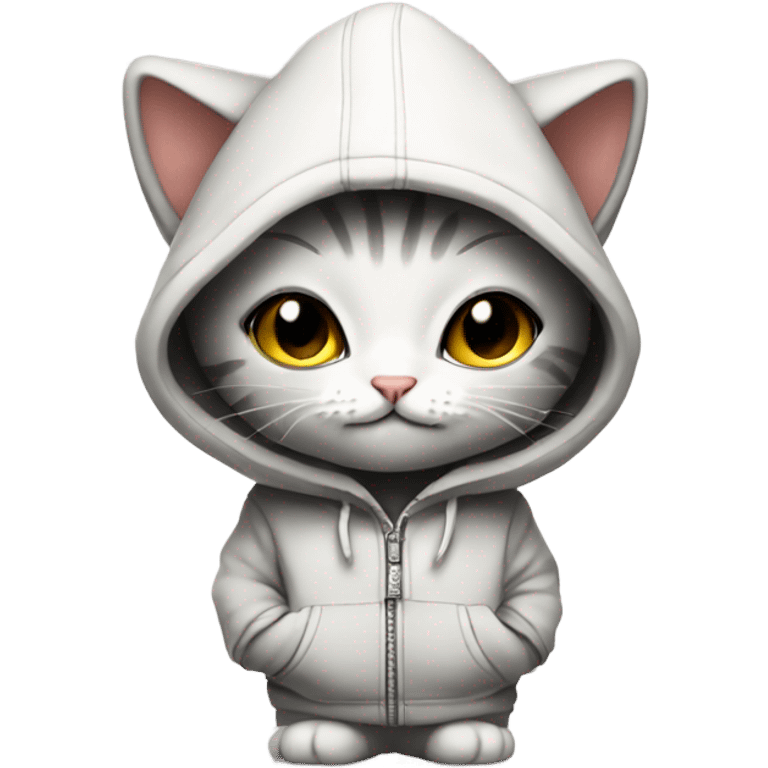 Kitty so small standing with huge hoodie on emoji