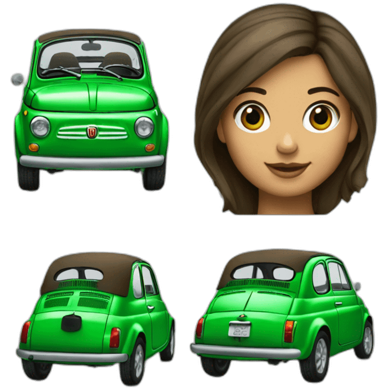 Girl-medium-hair-brunette-and-car-fiat-500-verde emoji