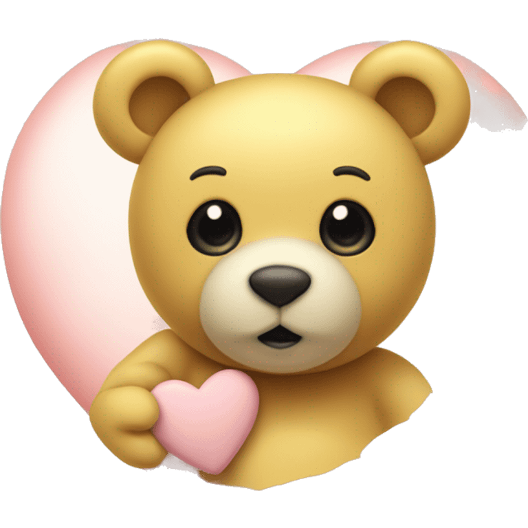 A pastel yellow heart with a cute teddy bear in the corner of the said heart emoji