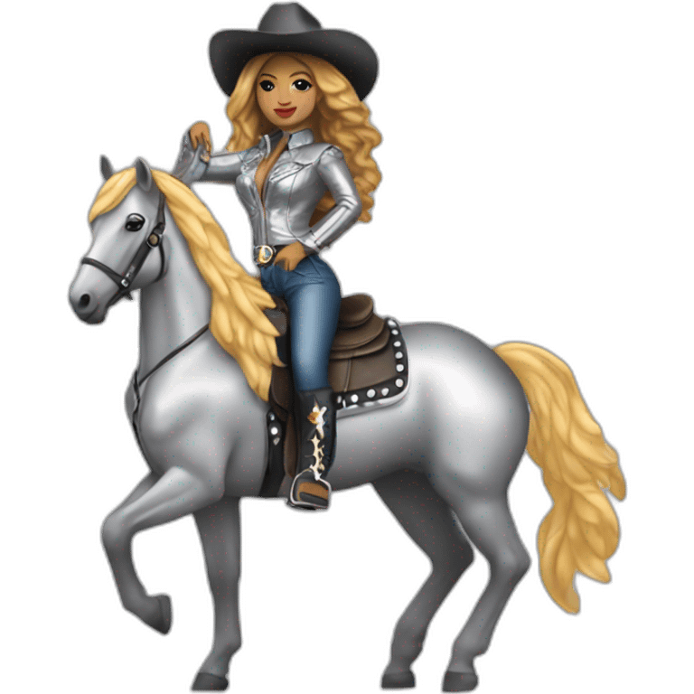 Beyoncé wear in silver cowboy  riding a discoball horse emoji