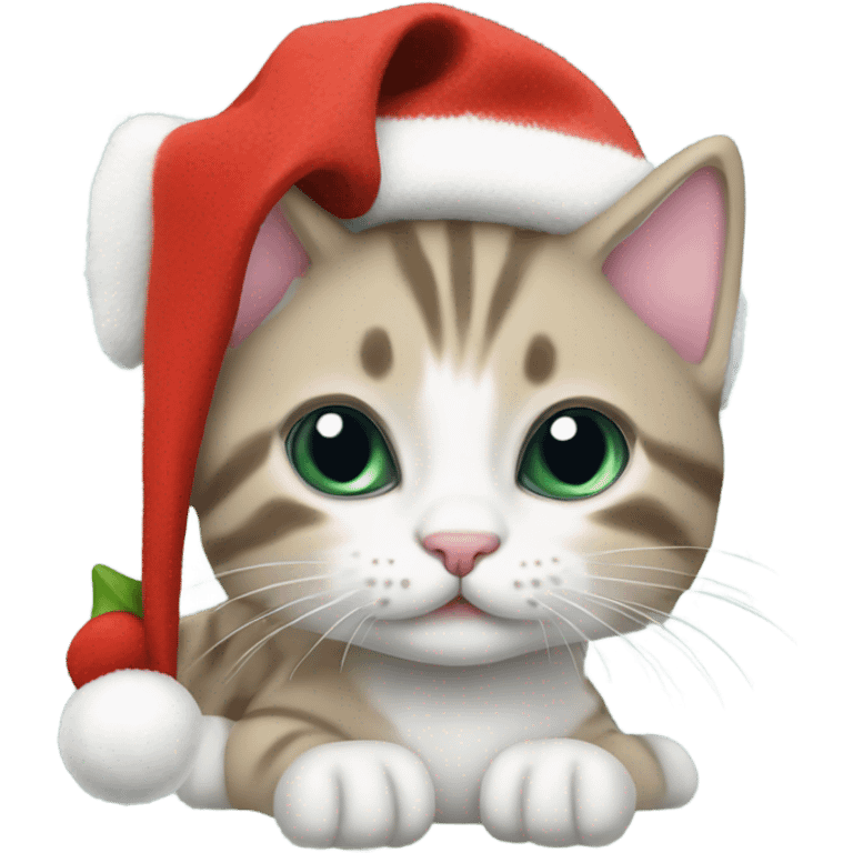 Kitten with christmas hat and christmas mittens emoji