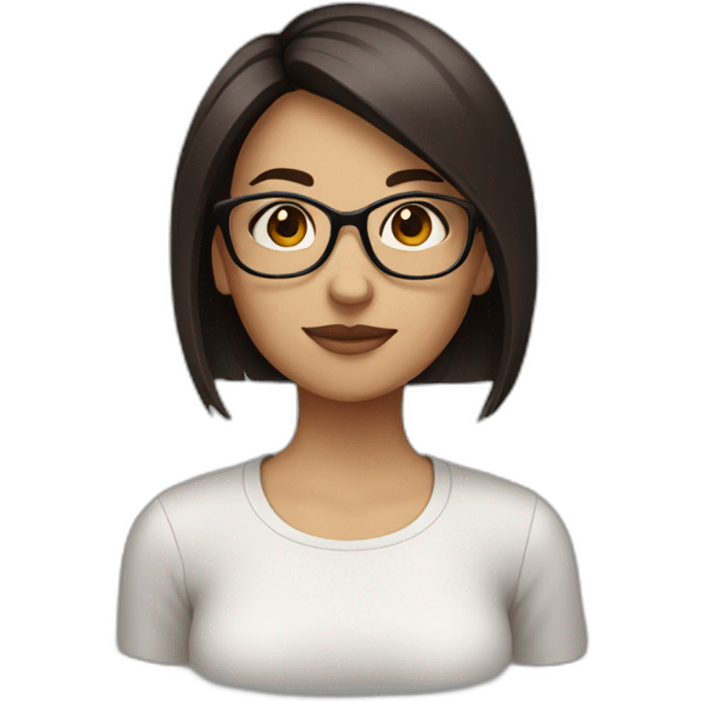 girl with dark brown short straight hair and glasses emoji