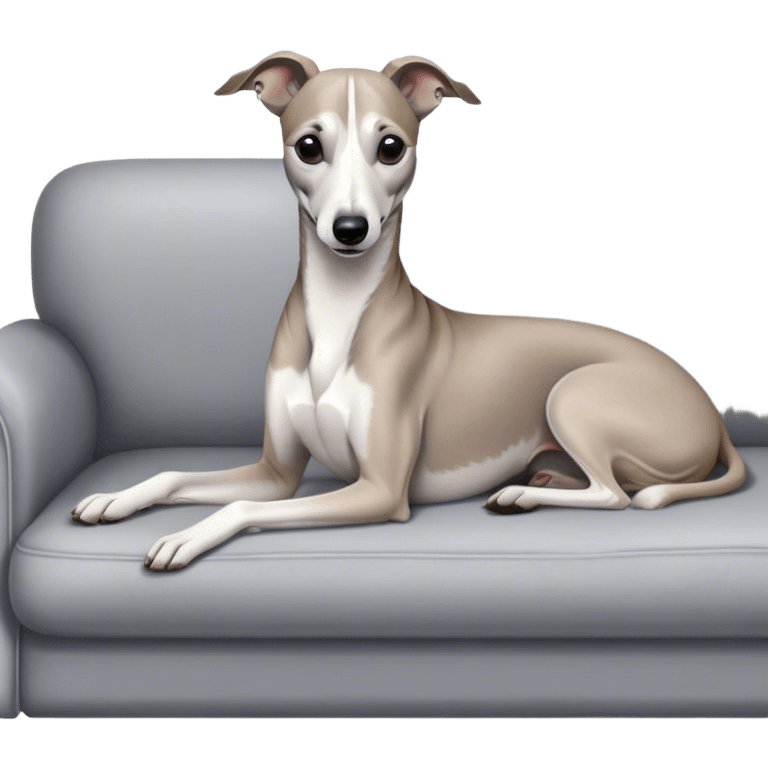 Un Lévrier￼ whippet blanc et gris dans un canapé emoji