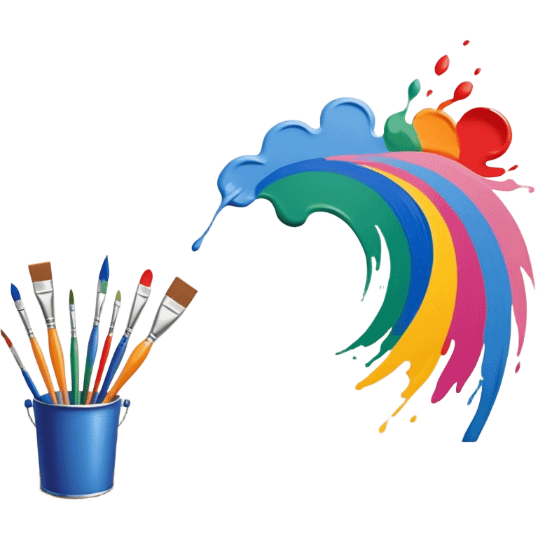 Create an icon that represents the hobby of wall painting without frame, featuring a wall with a beautiful painting in progress. The design should include a paintbrush, a roller, and part of the wall decorated with colorful patterns or a mural. The icon should show the process of creating the artwork, with the brush strokes visible on the wall, symbolizing the artistic nature of the craft. The composition should be balanced and harmonious, evoking creativity and skill. The background should be transparen emoji