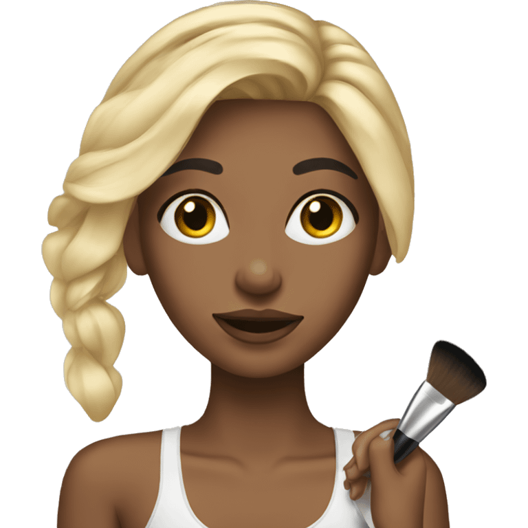 Blonde girl straight hair applying makeup emoji