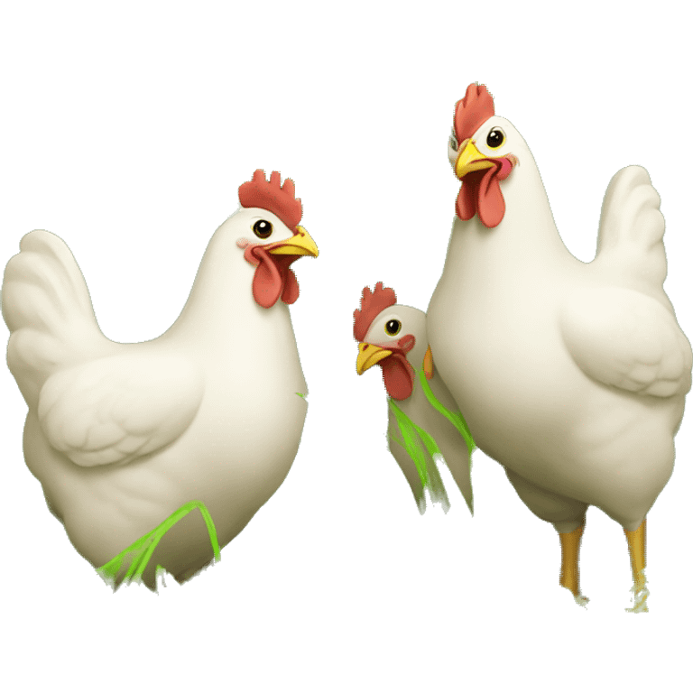 three chicken on eating grass  emoji