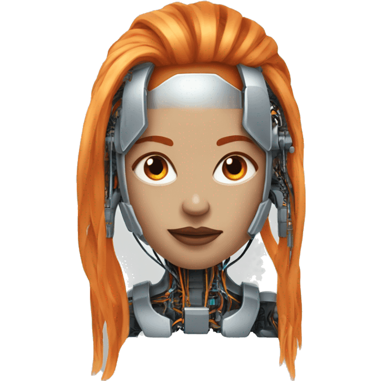 Head of female cyborg with long orange hair and circuits emoji