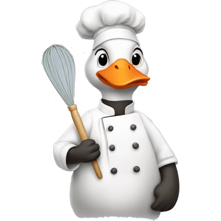 A goose dressed like a chef with one whisk in his hand emoji