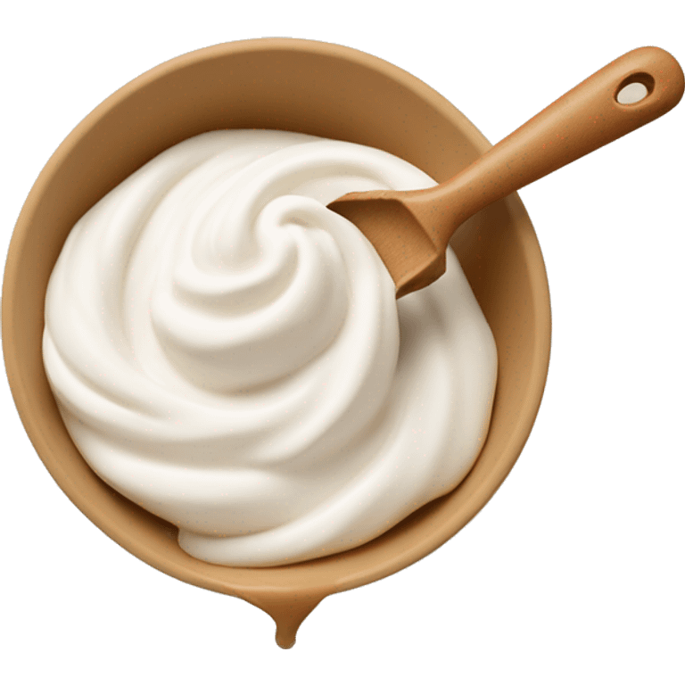 Swirl of white icing and spatula in a tan bowl  emoji