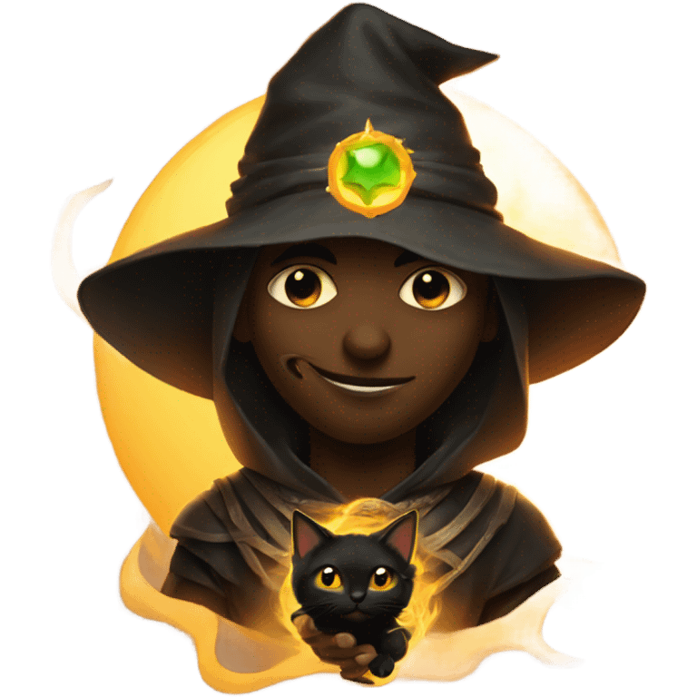 A sun warlock who is holding a black kitten emoji