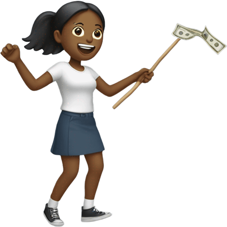 girl holding stick men throwing cash emoji