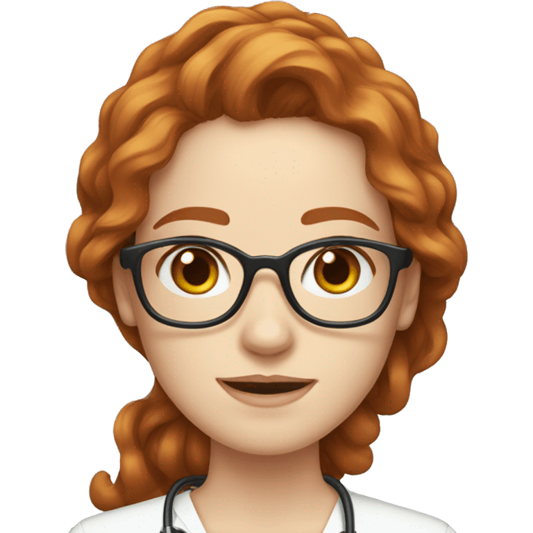 redhead young woman with glasses wavy long hair, pale skin, brown eyes, doctor  emoji