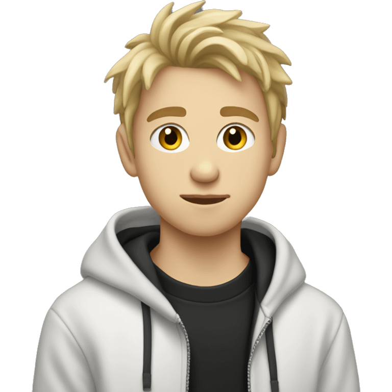 White teenage boy with scruffy dirty blond hair smug look in black hoodie emoji