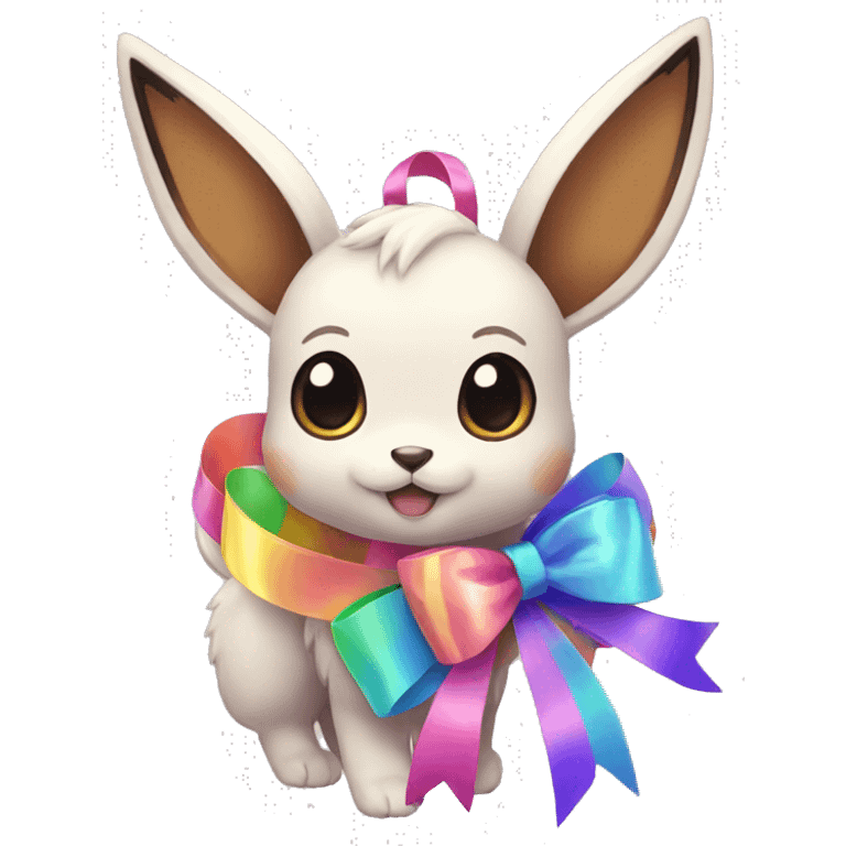 Shiny colorful Eevee with ribbons emoji