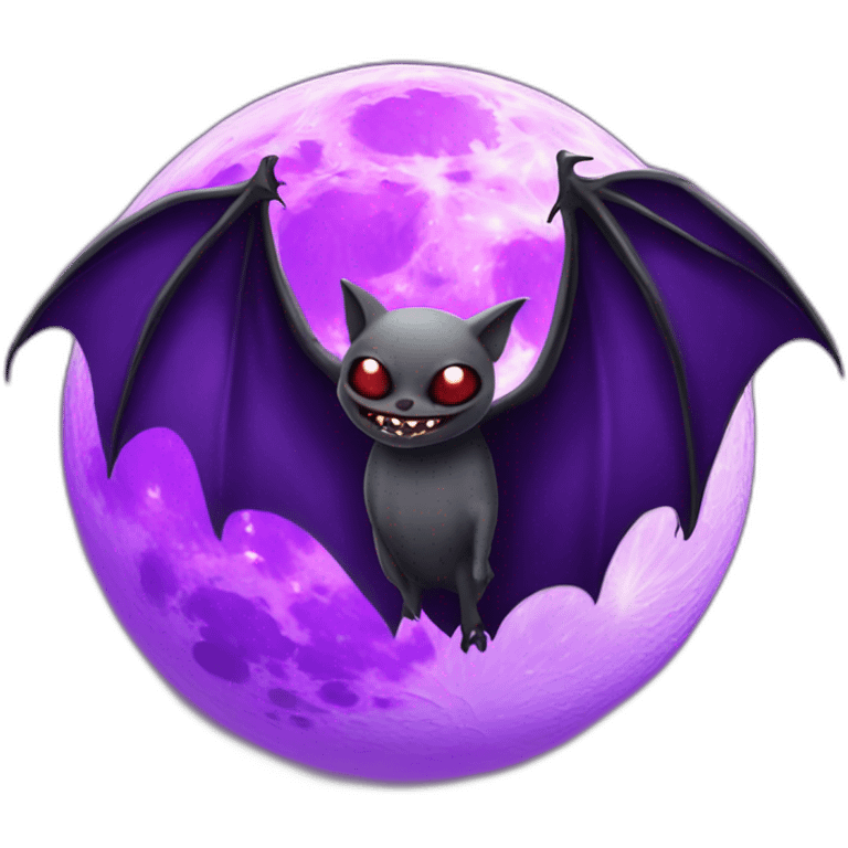 realistic full moon dripping purple behind with vampire bat wings flying in front emoji