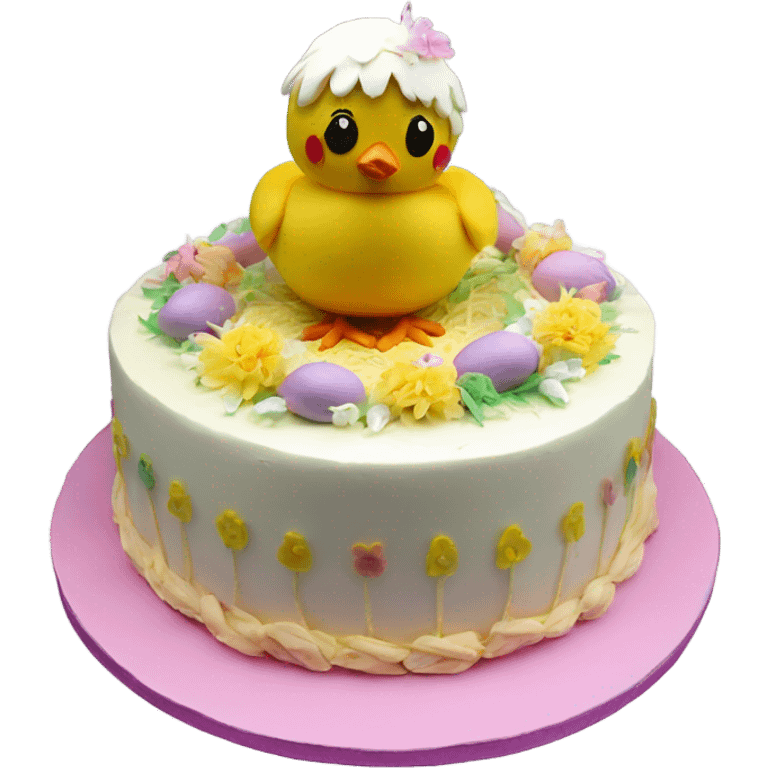 beautifully decorated 2 tier Easter chick cake emoji