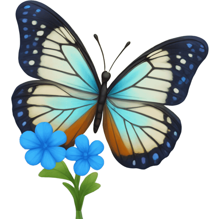 Butterfly and blue flowers  emoji