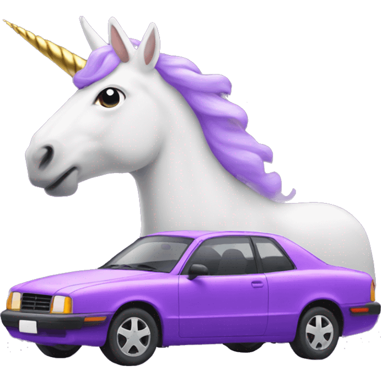 Purple car with unicorn horn emoji