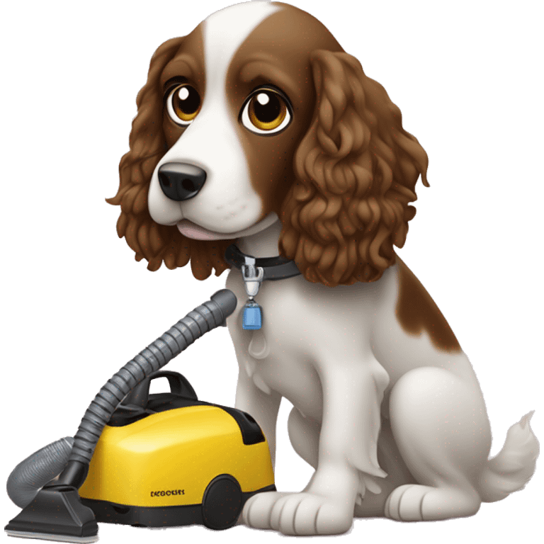 spaniel in hands with a Kärcher vacuum cleaner emoji