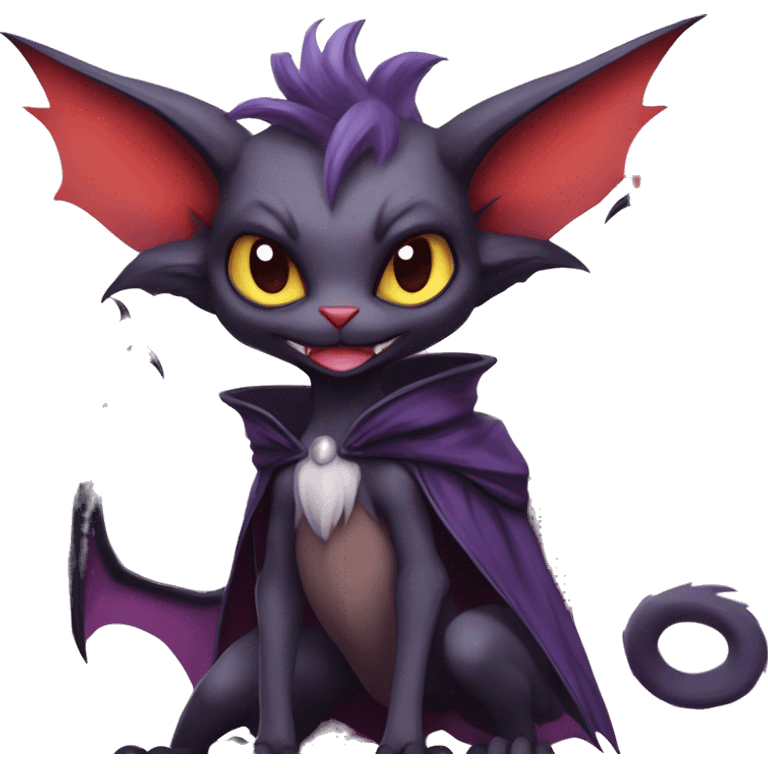  Anthro Kawaii Edgy Cool Vampiric Demonic Beautiful Noivern-Nargacuga-Litten with big Bat Ears full body emoji