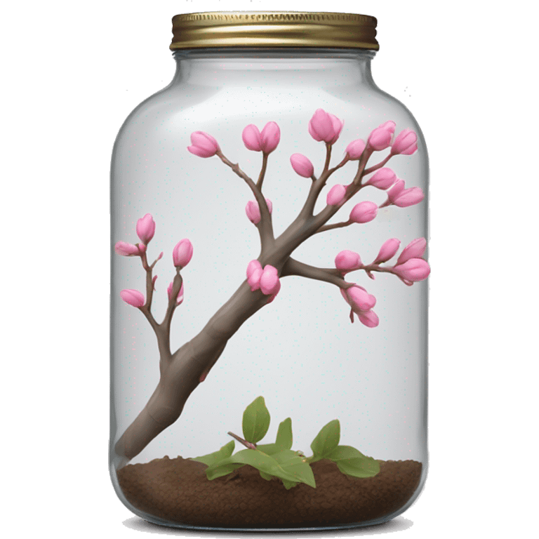 Delicate big twig with pink buds in a transparent jar vase emoji