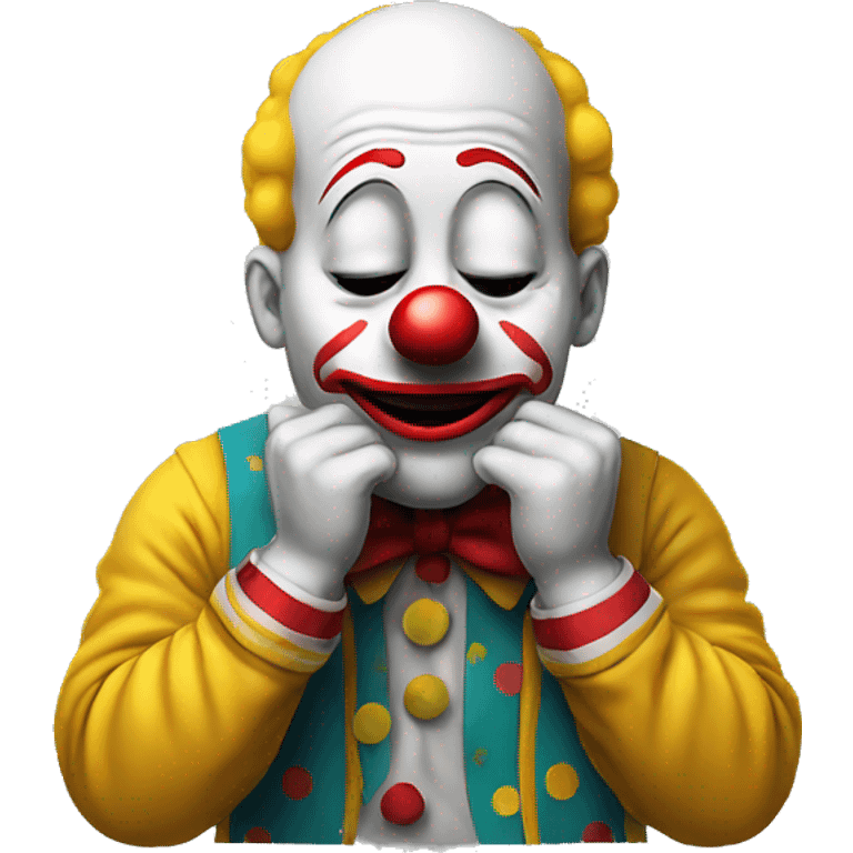 Sad clown emoji with hands praying, no body, only head and hands emoji