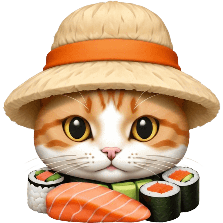 cat wearing a hat made out of sushi emoji