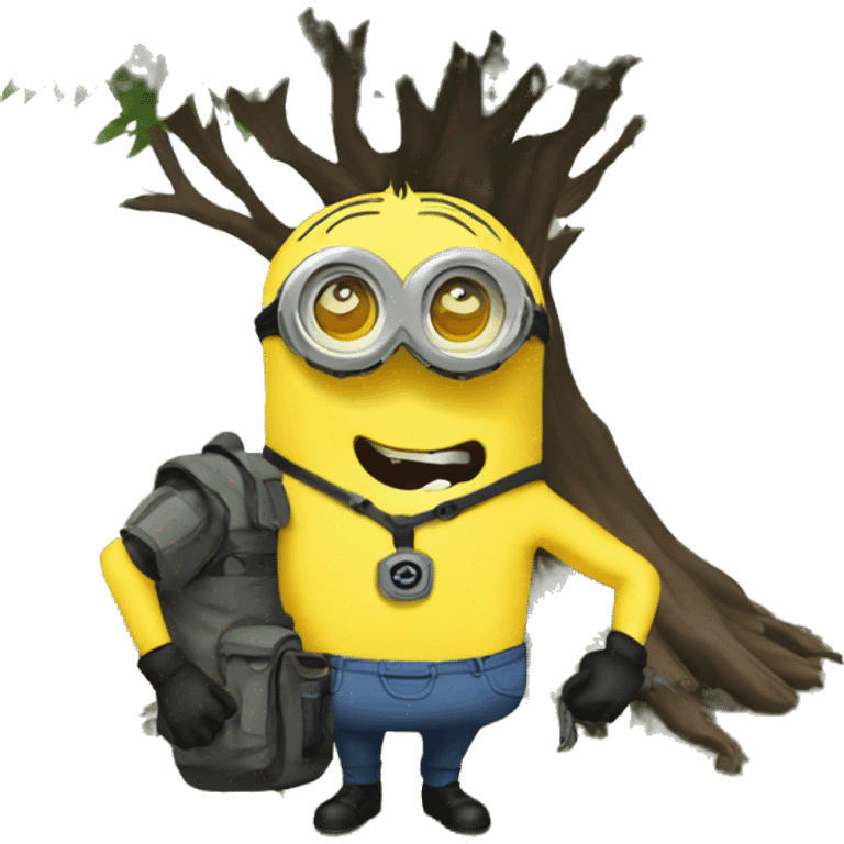 A Minion in survival gear under a tree    emoji