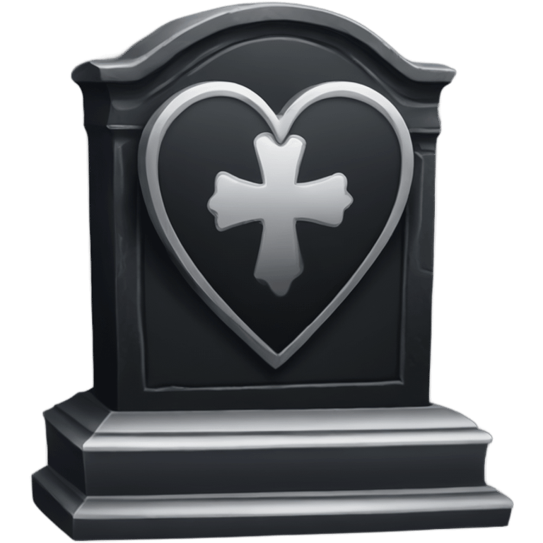 a black tombstone with the inscriptions in silver RIP  silver heart in the center emoji