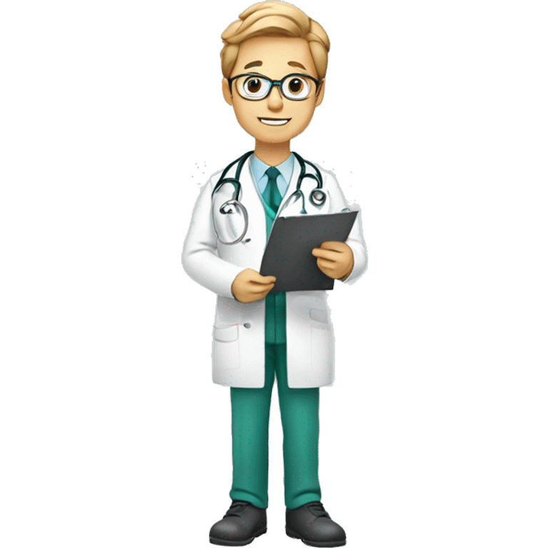 a doctor wearing stethoscope reading a medical report emoji