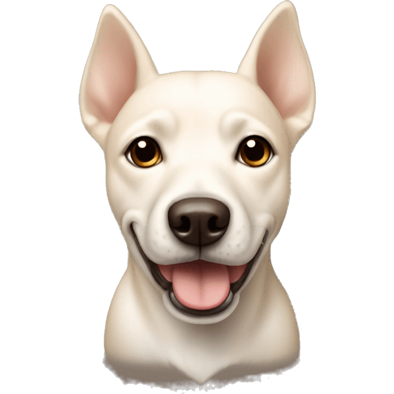 cream white colored dog, pointy ears, brown eyes, light brown nose emoji