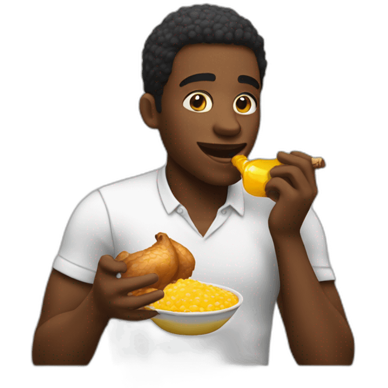 Black man eating chicken with a honey bottle emoji