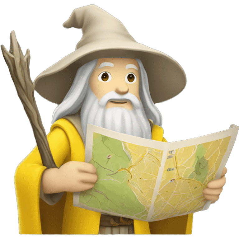 gandalf wearing yellow clothes holding a map emoji