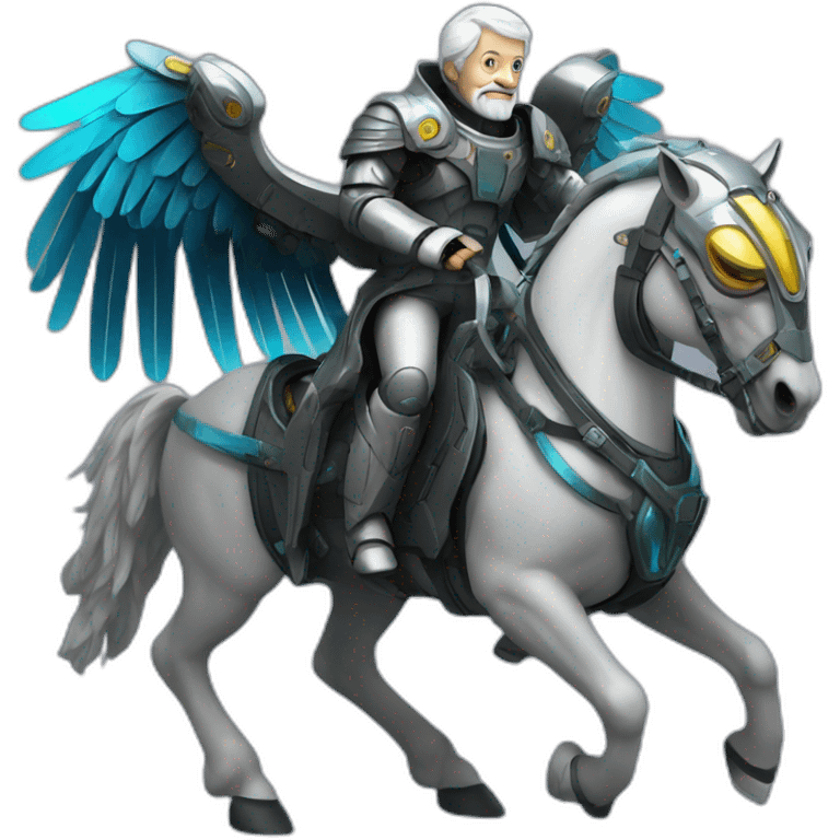 aristotle riding cyberpunk winged mech horse emoji