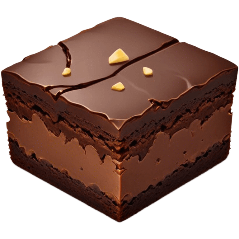 Cinematic Realistic Brownies, rich and dense with a deep chocolate hue, slightly cracked on top revealing the fudgy center, soft light reflecting off the warm surface, a few crumbs scattered around, glowing with an indulgent and comforting texture. emoji