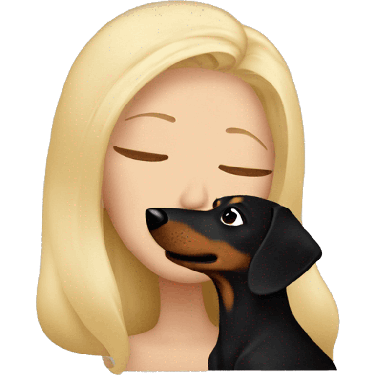 blonde woman kissing black and tan dachshund  emoji